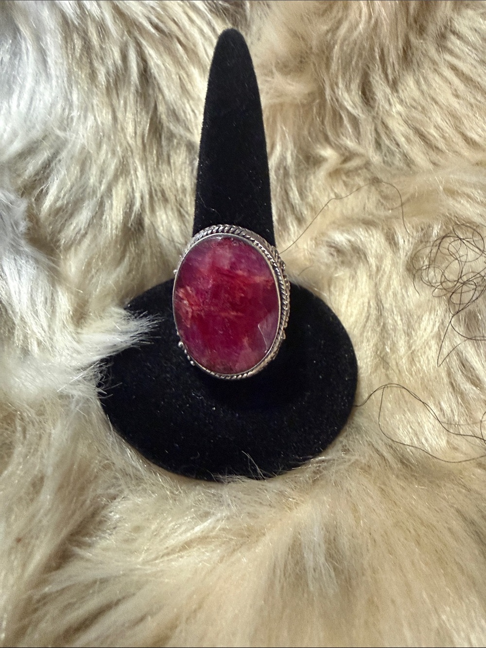 Women's Oval Pink Gemstone Sterling Silver Statement Ring Size 7. Not Stamped.